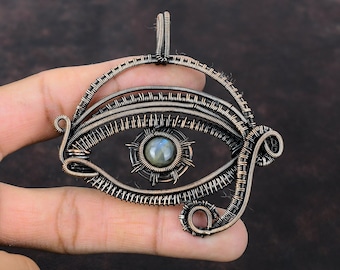 Boze oog labradoriet hanger koperdraad gewikkeld hanger edelsteen hanger koperdraad sieraden cadeau voor haar Handgemaakte hanger boze oog sieraden