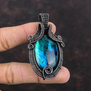 Neon Flash Labradorite Pendant Copper Wire Wrapped Gemstone Pendant Handmade Wire Wrap Jewelry Labradorite Copper Wire Jewelry Gift For Her