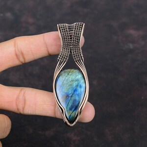 Labradorite Pendant Copper Wire Wrapped Pendant Handmade Pendant Unique Copper Jewelry Gift For Mother Gemstone Pendant Wire Wrapped Jewelry