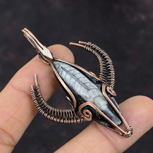 Orthoceras Fossil Pendant Copper Wire Wrapped Pendant Copper Jewelry Gemstone Pendant Bull Face Shape Pendant Handmade Wire Wrapped Jewelry