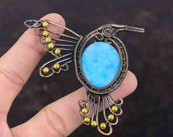 Smithsonite Pendant Copper Wire Wrapped Pendant Handmade Real Gemstone Pendant Wire Wrapped Jewelry Bird Pendant Copper Jewelry Gift For Mom