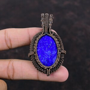 Lapis Lazuli Pendant Copper Wire Wrapped Gemstone Pendant Lapis Lazuli Jewelry Copper Wire Wrap Jewelry Handmade Pendant Gift For Engagement