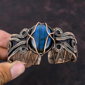Labradorite Cuff Bracelet Copper Wire Wrapped Gemstone Bangle Adjustable Cuff Bracelet Dainty Copper Jewelry Handmade Bangle Engagement Gift