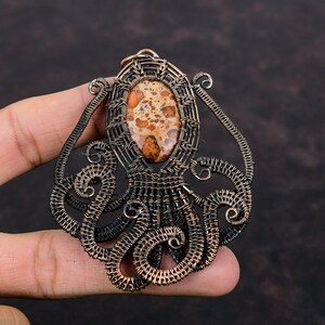 Asteroid Jasper Gemstone Pendant Copper Wire Wrapped Pendant Octopus Pendant Copper Wire Wrap Jewelry Women&#39;s Special Gift Handmade Jewelry