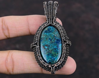African Chrysocolla Pendant Copper Wire Wrapped Pendant Handmade Copper Jewelry Dainty Pendant Anniversary Gift Chrysocolla Gemstone Jewelry