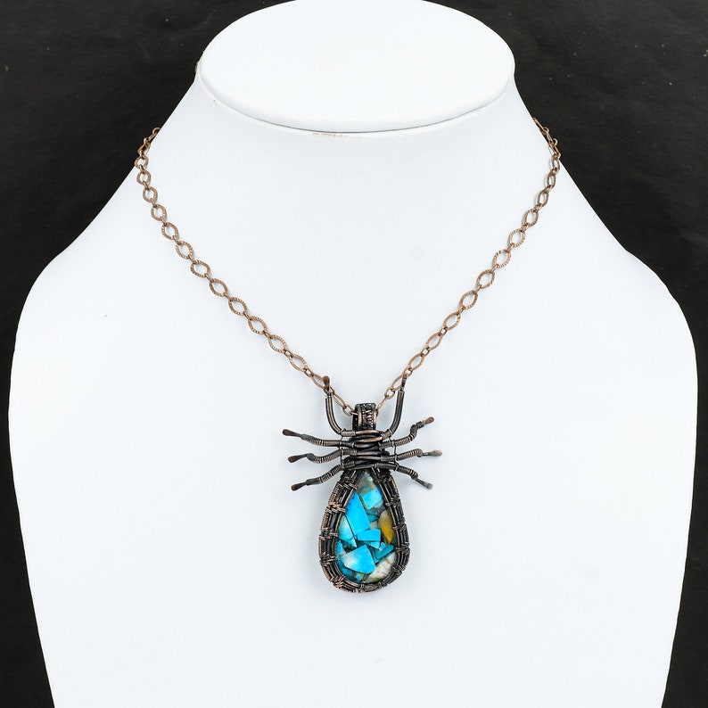 Copper Blue Turquoise Pendant Copper Wire Wrapped Spider Pendant Handmade Pendant Designer Copper Jewelry Anniversary Gift Gemstone Pendants image 5