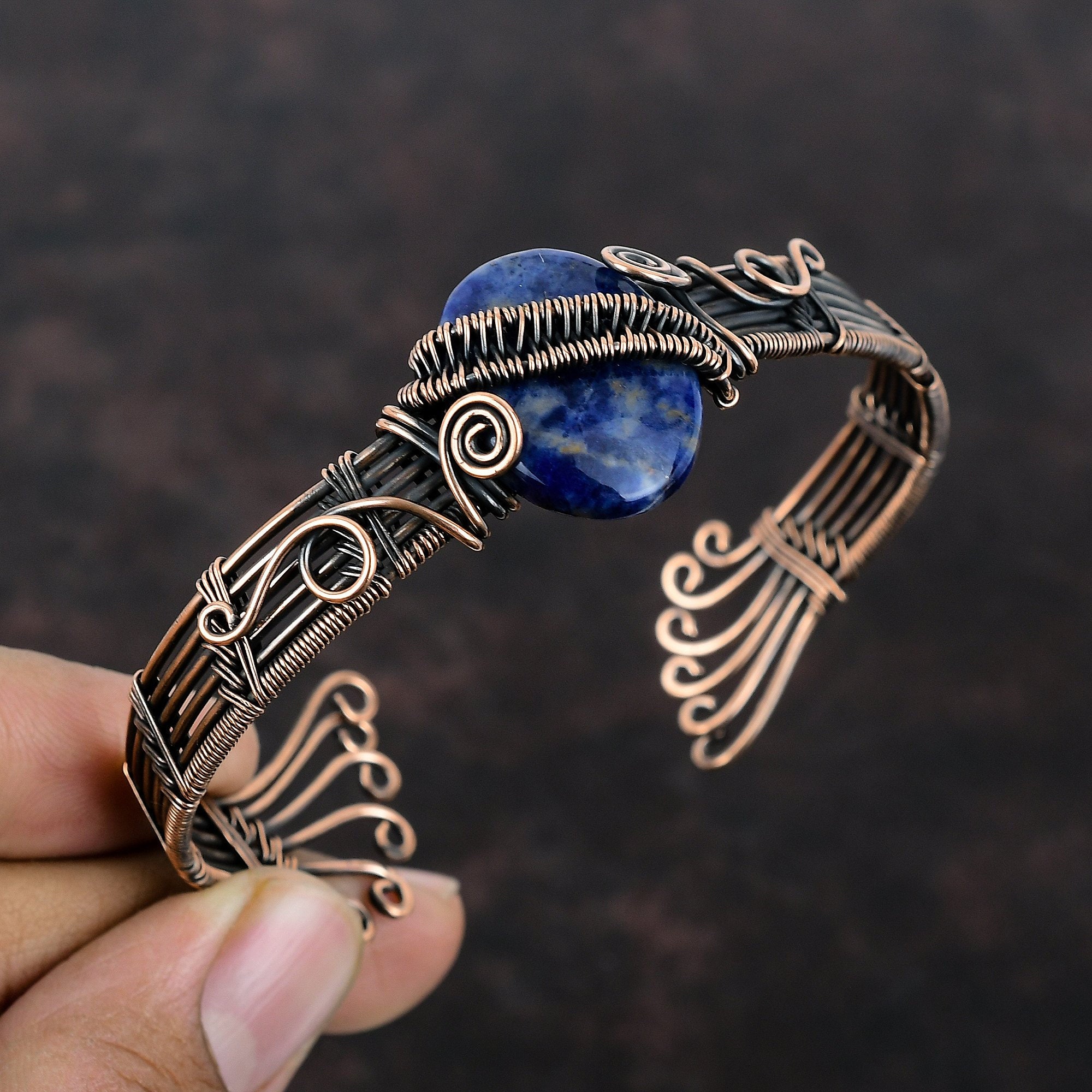 Sodalite Gemstone Bangle Copper Wire Wrapped Bracelet