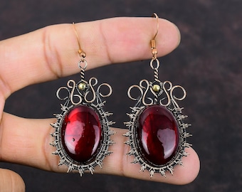 Red Fire Labradorite Earring Copper Wire Wrapped Earring Genuine Gemstone Earrings Copper Wire Jewelry Handmade Dangle Earring Wedding Gift