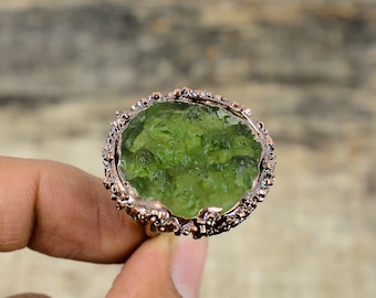 Moldavite Ring Electroformed Copper Ring Handmade Jewelry Adjustable Ring Natural Gemstone Rings Electroformed Copper Jewelry Rings For Gift