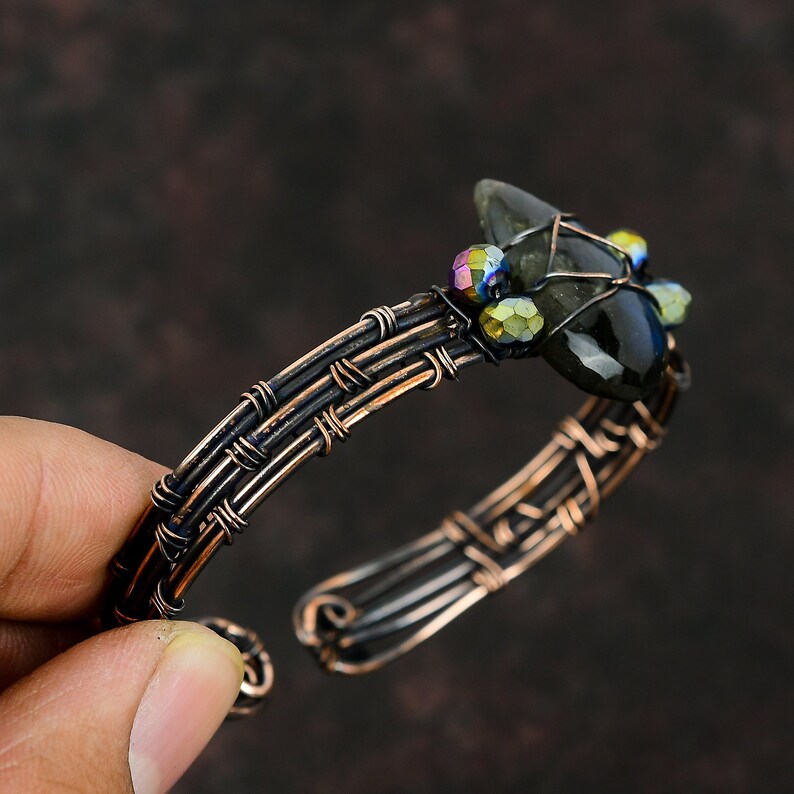 Wire Wrapped Labradorite Cuff Titanium Beads Bracelet Copper - Etsy