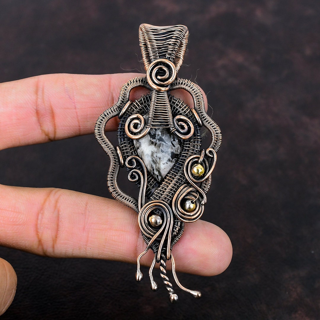 Pinolith Jasper Pendant Copper Wire Wrapped Pendant Gemstone Jewelry ...