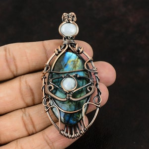 Evil Eye Labradorite Copper Pendant Copper Wire Wrapped Pendant Gemstone Pendant Copper Designer Jewelry Gift For Her Moonstone Wire Pendant