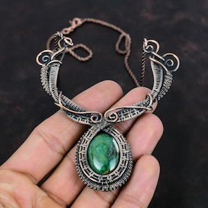Cuprite Chrysocolla Necklace Copper Wire Wrapped Handmade Necklace Copper Jewelry Necklace For Her Wire Wrap Gemstone Jewelry Gifts For Wife