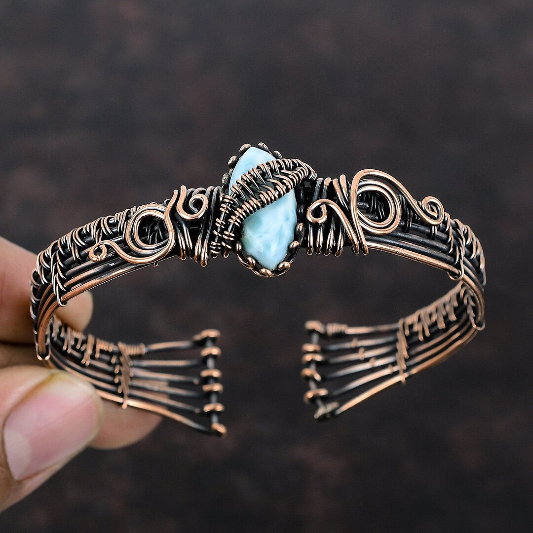 Larimar Cuff Bracelet Copper Wire Wrapped Adjustable Cuff - Etsy