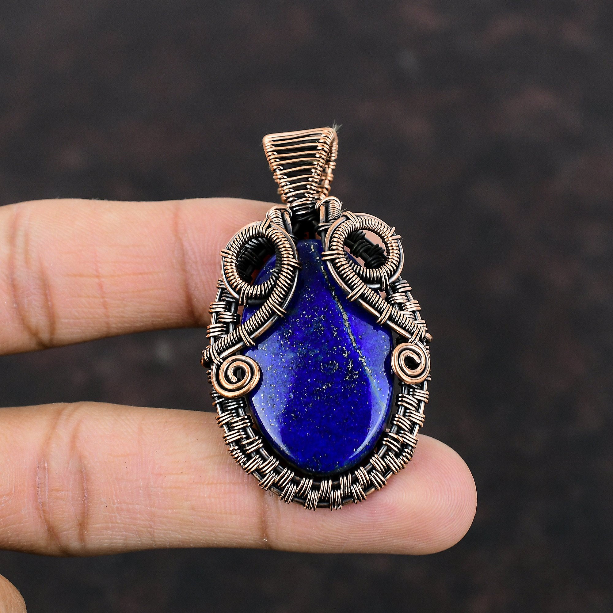 ラピスラズリペンダント 銅線で巻かれたペンダント アンティーク