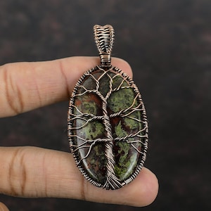 Tree Of Life Dragon Bloodstone Pendant Copper Wire Wrapped Gemstone Pendant Handmade Unique Design Pendant Gift For Mom Copper Wire Jewelry
