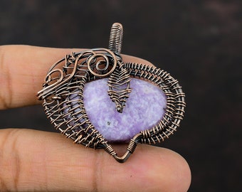 Pendentif lépidolite avec fil de cuivre enroulé Très joli bijoux en pierres précieuses Pendentif délicat en fil de cuivre, cadeau pour elle, bijoux faits main