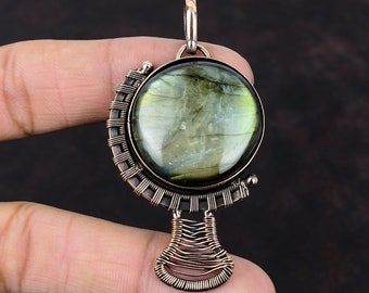 Colgante de labradorita envuelto en alambre de cobre, joyería de cobre, colgante de piedra natal, colgante de piedra preciosa, regalo de boda, joyería hecha a mano con envoltura de alambre.
