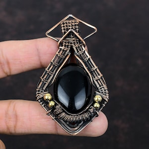 Black Onyx Copper Pendant Wire Wrapped Pendant Handmade Stylish Pendant Wire Wrapped Jewelry Gemstone Pendant Copper Jewelry Gift For Mother