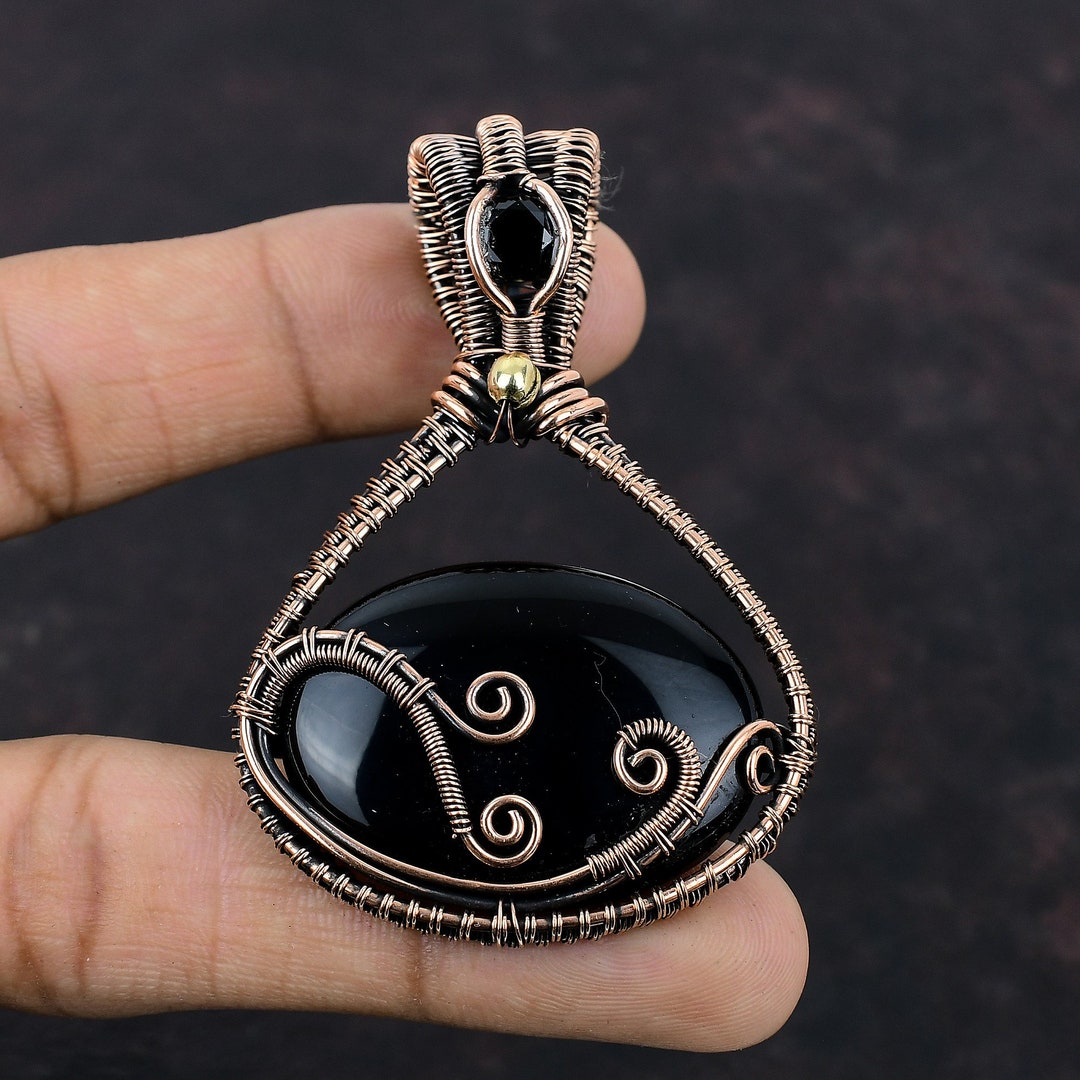 Black Onyx Pendant Copper Wire Wrapped Pendant Gemstone Pendant ...