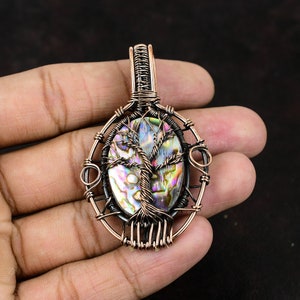 Tree Of Life Abalone Shell Pendant Copper Wire Wrapped Pendant Gemstone Copper Jewelry Handmade Pendant Gift For Him Abalone Shell Jewelry