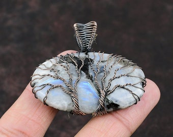 Tree Of Life Rainbow Moonstone Pendant Copper Wire Wrapped Pendant Gemstone Jewelry Handmade Pendant Wedding Gift Moonstone Copper Jewelry