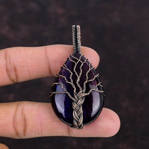 Baum des Lebens Lila Feuer Labradorit Anhänger Kupferdraht Eingewickelt Anhänger Handgemachter Drahtwickelschmuck Edelstein Anhänger Kupfer Schmuck für Geschenk