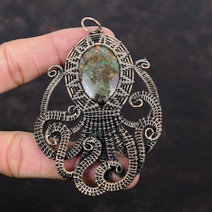 Spessartine Garnet in Limestone Pendant Copper Wire Wrapped Pendant Gemstone Octopus Pendant Gift For Women Copper Jewelry Handmade Pendant