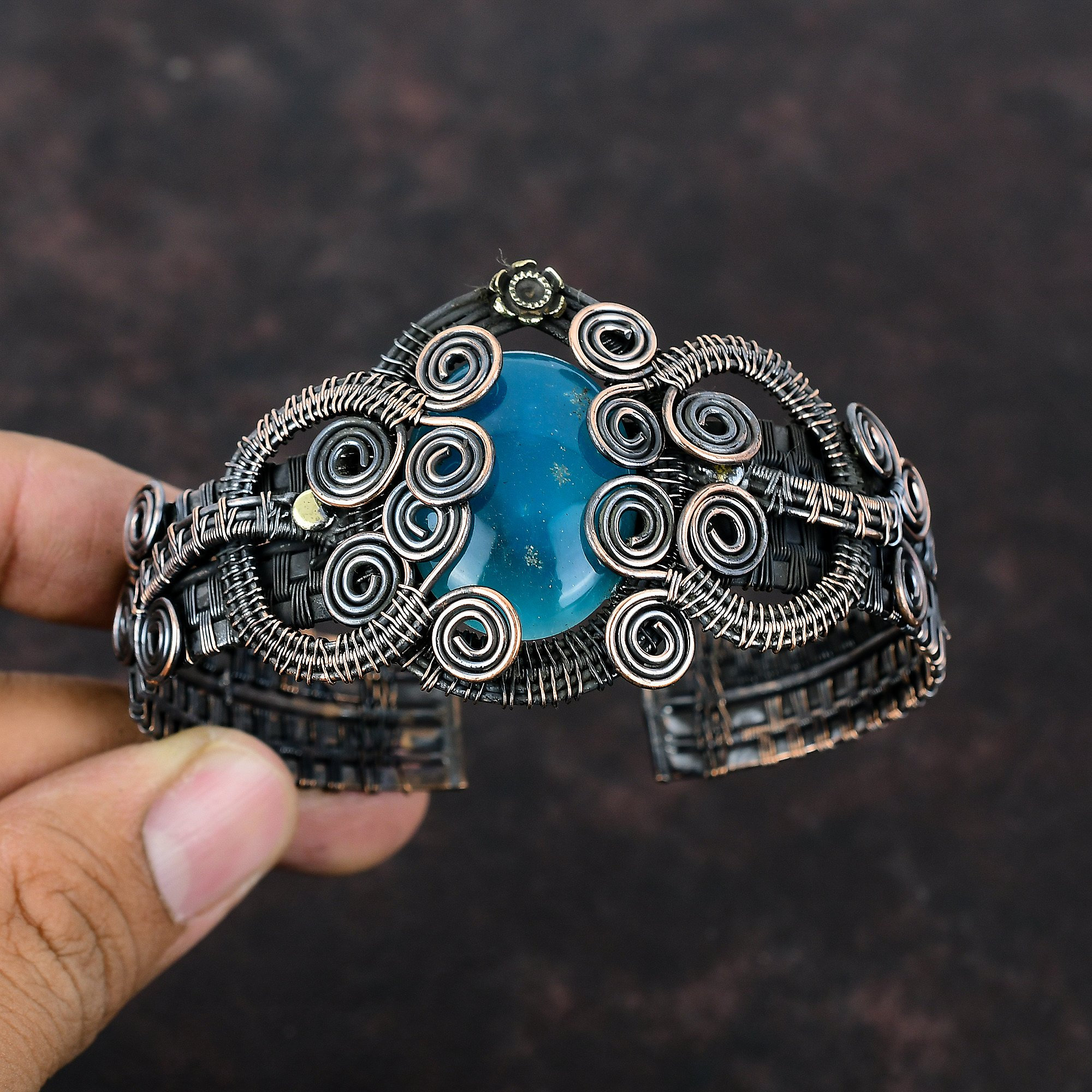 Smithsonite Cuff Bracelet Copper Wire Wrapped Bangle Adjustable