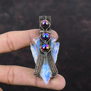 Milky Opal Rough Pendant Copper Wire Wrapped Pendant Handmade Jewelry Titanium Beads Pendant Dainty Gemstone Pendant Copper Jewelry For Gift