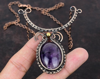 Star Amethyst Necklace Copper Wire Wrapped Necklace Natural Gemstone Jewelry Adjustable Necklace Handmade Necklace Copper Jewelry For Gift
