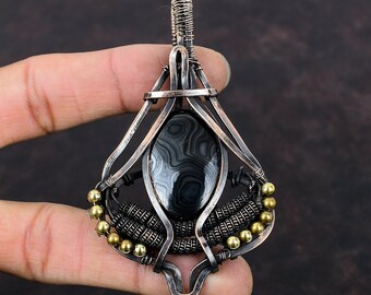 Handmade Copper Wire Wrapped Psilomelane Pendant