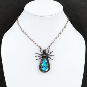 Copper Blue Turquoise Pendant Copper Wire Wrapped Spider Pendant Handmade Pendant Designer Copper Jewelry Anniversary Gift Gemstone Pendants image 10