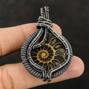 Ammonite Fossil Copper Wire Wrapped Pendant Gemstone Designer Jewelry Handmade Unique Pendant Gift For Him Ammonite Fossil Jewelry For Women