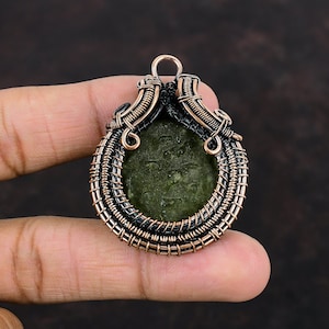 Moldavite Copper Pendant Copper Wire Wrapped Pendants Gemstone Pendant For Gift Wire Wrap Jewelry Handmade Pendant Moldavite Copper Jewelry