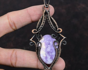 Pendentif lépidolite fil de cuivre enveloppé pendentif pierres précieuses bijoux designer pendentif cadeau pour fiançailles cuivre bijoux fait main pendentif antique