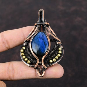 Labradorite Gemstone Pendant Copper Wire Wrapped Pendant Handmade Pendant Unique Copper Design Jewelry Wire Wrapped Jewelry Gift For Mother