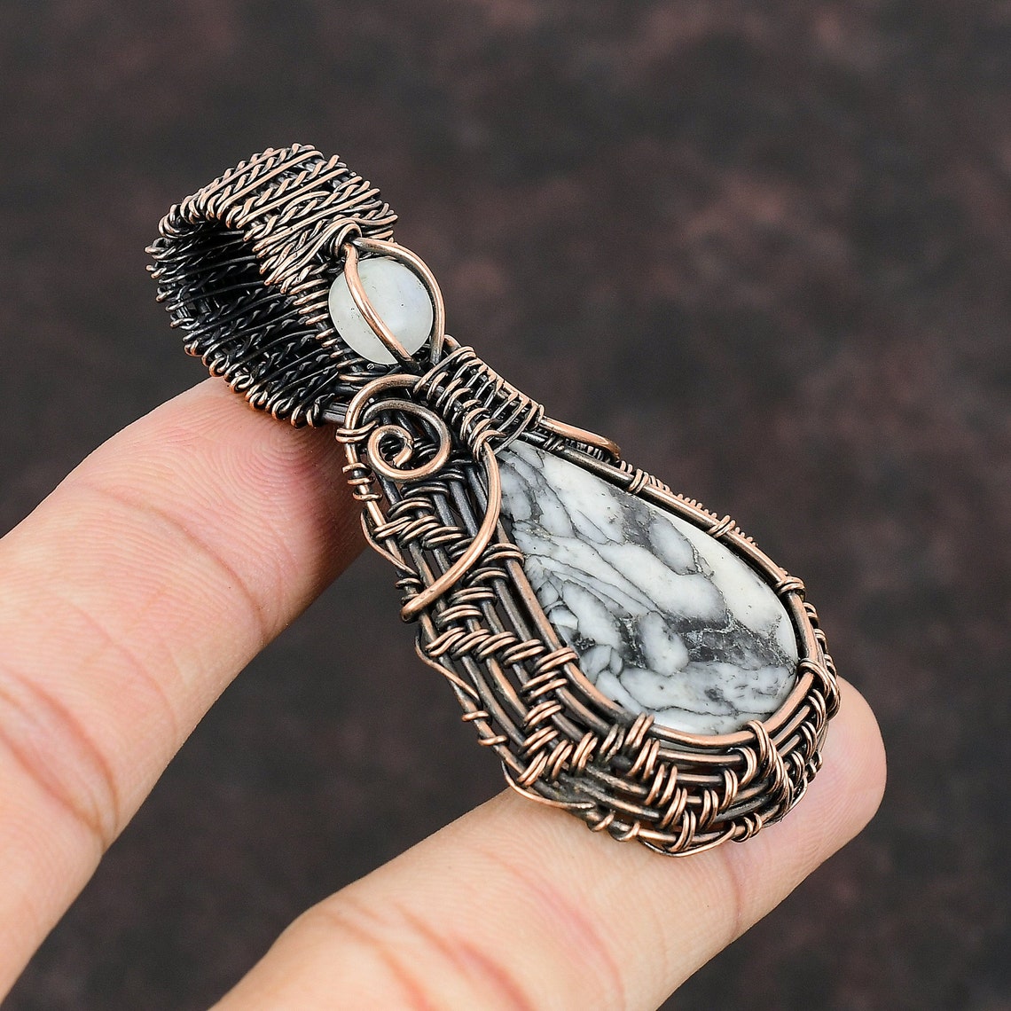 Pinolith Jasper Pendant Copper Wire Wrapped Gemstone Pendant Handmade ...