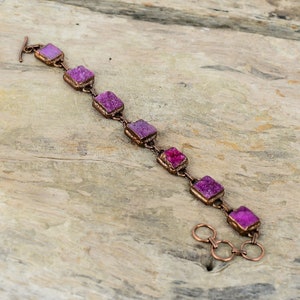 Pink Druzy Bracelet Electroformed Copper Bracelet Adjustable Chain Bracelet Electroformed Handmade Jewelry Gemstone Bracelet Gift For Mother