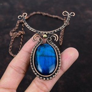 Neon Flash Labradorite Necklace Copper Wire Wrapped Necklace Handmade Necklace Copper Jewelry Gemstone Adjustable Necklace Engagement Gifts