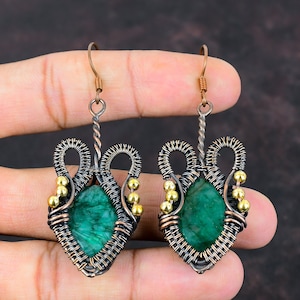 Faceted Zambian Emerald Earring Copper Wire Wrapped Handmade Earrings Antique Jewelry Gemstone Earring Wedding Gift Copper Wire Wrap Jewelry