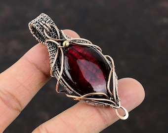 Colgante de labradorita de fuego rojo colgante envuelto en alambre de cobre joyería de cobre hecha a mano colgante de piedras preciosas naturales alambre envuelto joyería regalo para ella