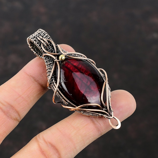 Colgante de labradorita de fuego rojo colgante envuelto en alambre de cobre joyería de cobre hecha a mano colgante de piedras preciosas naturales alambre envuelto joyería regalo para ella