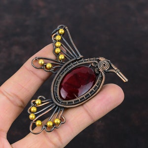 Red Fire Labradorite Pendant Copper Wire Wrapped Pendant Bird Jewelry Gemstone Handmade Pendant Unique Copper Design Jewelry Engagement Gift