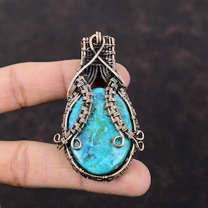 Chrysocolla Gemstone Pendant Copper Wire Wrapped Pendant Elegant Copper Jewelry Handmade Brand New Pendant Wire Wrap Jewelry Gift For Mother