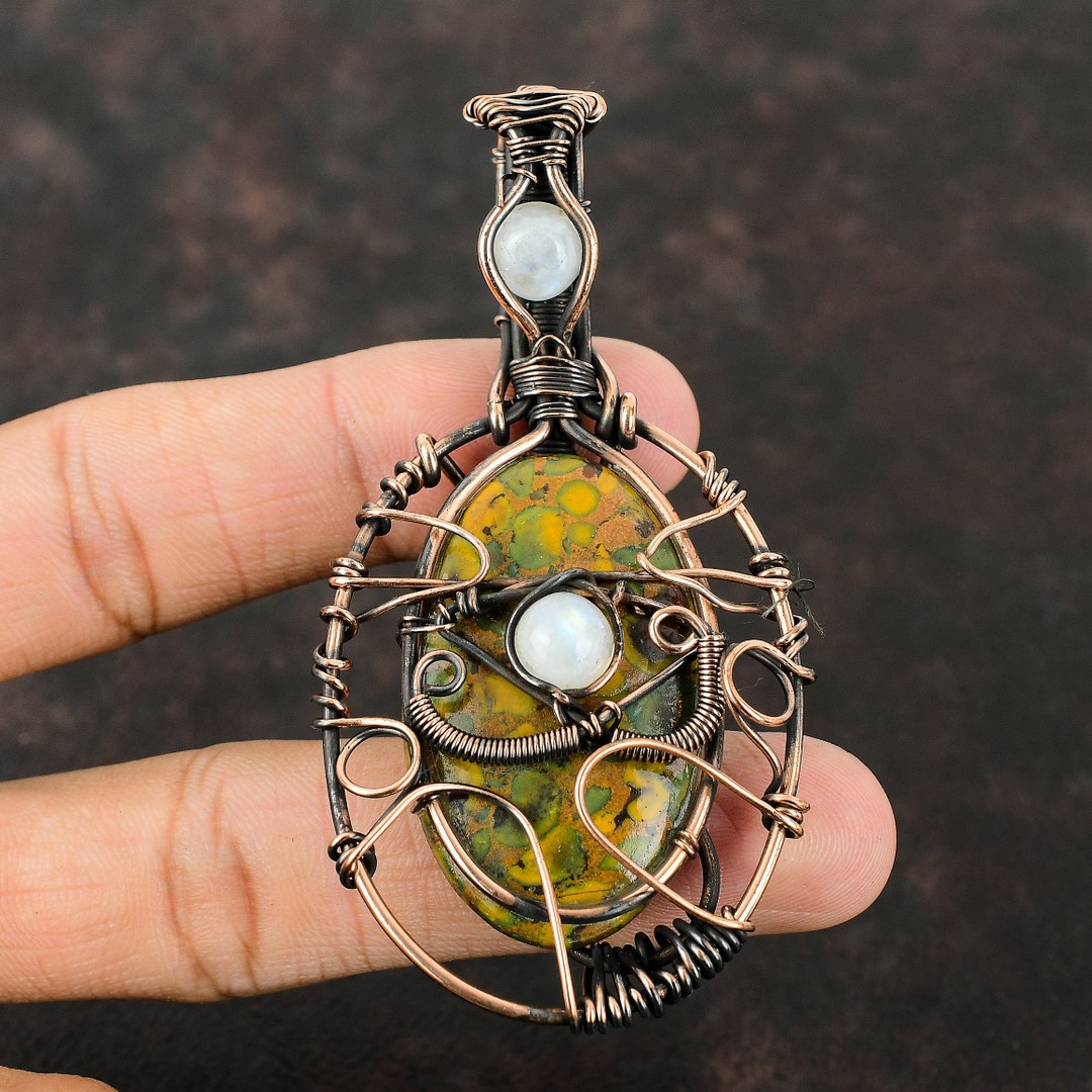 Evil Eye Fruit Jasper Pendant Copper Wire Wrapped Pendant Gemstone ...