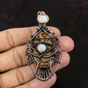 Evil Eye Asteroid Jasper Copper Pendant Copper Wire Wrapped Jewelry Gemstone Evil Eye Jewelry Moonstone Jewelry Gift For Mother Gift For Her