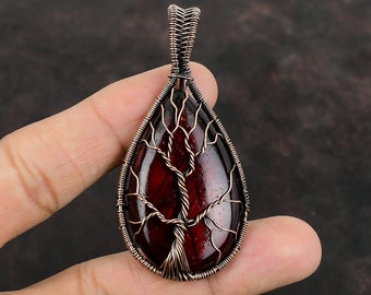 Árbol De La Vida Fuego Rojo Labradorita Colgante Colgante Envuelto en Alambre de Cobre Colgante Hecho a Mano Joyería Colgante Alambre Envuelto Para Regalo