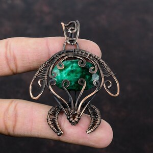 Faceted Zambian Emerald Pendant Copper Wire Wrapped Pendant Tortoise Pendant Gemstone Handmade Jewelry Women Pendant Copper Jewelry For Gift