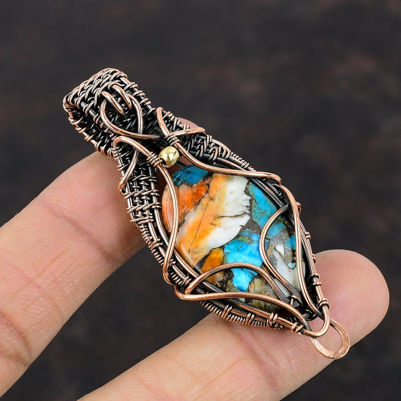 Spiny Oyster Copper Turquoise Pendant Copper Wire Wrapped Pendant Gemstone Jewelry Handmade Pendant Designer Copper Pendant Gift For Women image 2